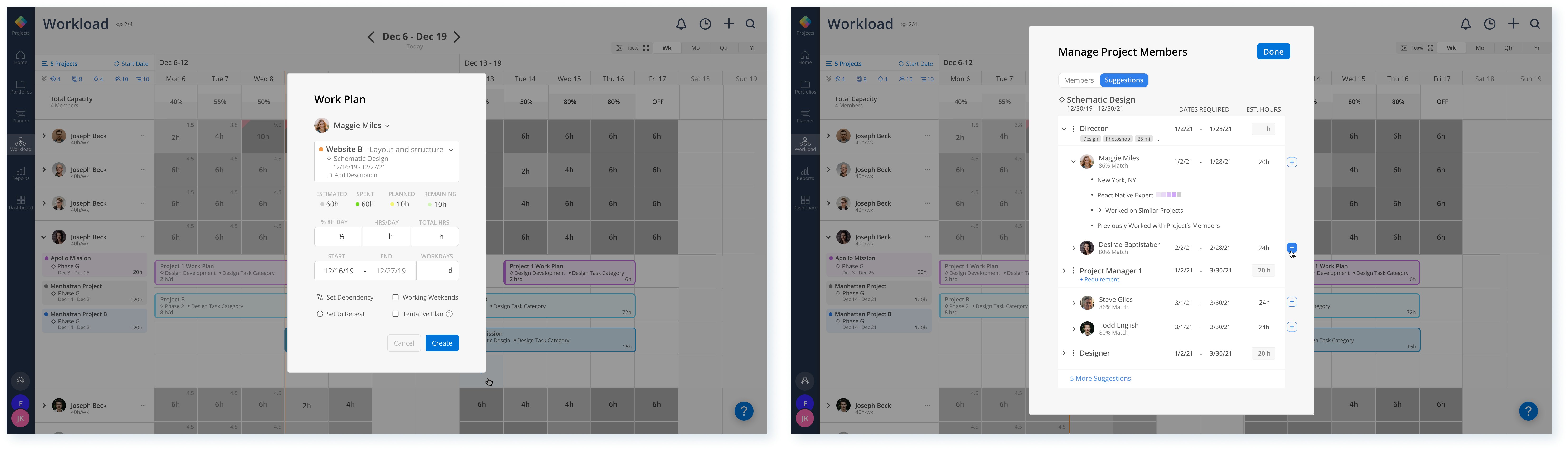 Work Plan Modal & AI Suggestions Modal